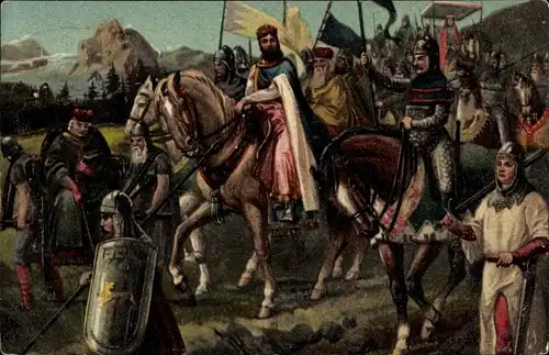 Ak Aus Deutscher Vergangenheit, Kaiser Heinrichs III. Rückkehr aus Italien, Wappen Schild