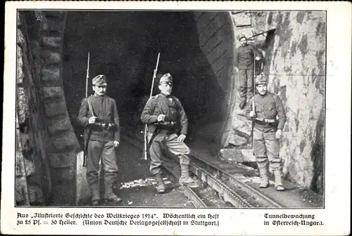 Ak Tunnelbewachung in Österreich-Ungarn, Soldaten in Uniformen, I. WK