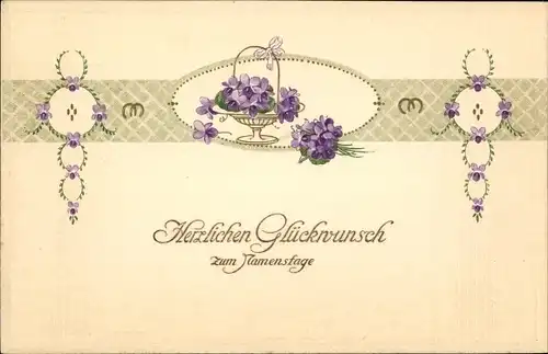 Ak Glückwunsch Namenstag, Veilchen, Hufeisen