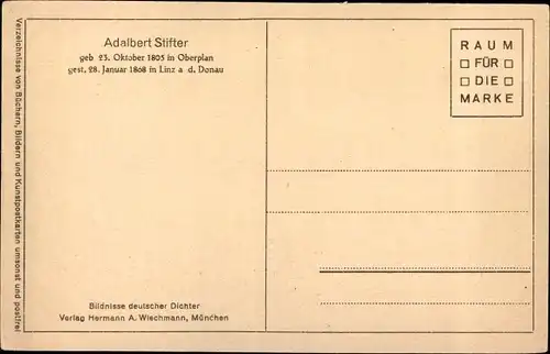 Künstler Ak Daffinger, M.M., Adalbert Stifter, Schriftsteller, Portrait