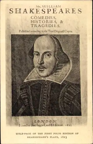 Ak Dichter William Shakespeare, title page of the first edition of Shakespeare's plays 1623
