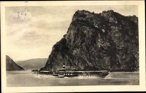 Ak Sankt Goarshausen am Rhein, Loreley, Salondampfer