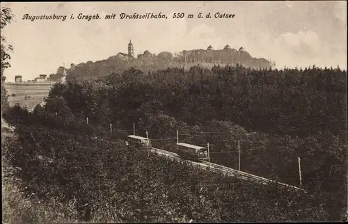 Ak Augustusburg im Erzgebirge, Drahtseilbahn, Blick zum Schloss, Wald