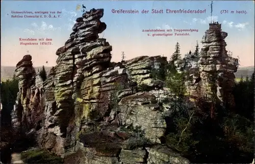 Ak Ehrenfriedersdorf im Erzgebirge, Greifenstein, Aussichtsfelsen, Kreuzfelsen