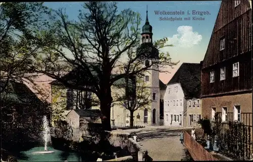 Ak Wolkenstein im Erzgebirge, Schlossplatz mit Kirche