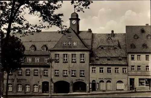 Ak Warmbad Wolkenstein im Erzgebirge, Marktplatz mit Rathaus, Ratskeller, Geschäft Paul Pessel