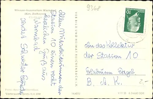 Ak Warmbad Wolkenstein in Sachsen, Wismut-Sanatorium, Clubhaus