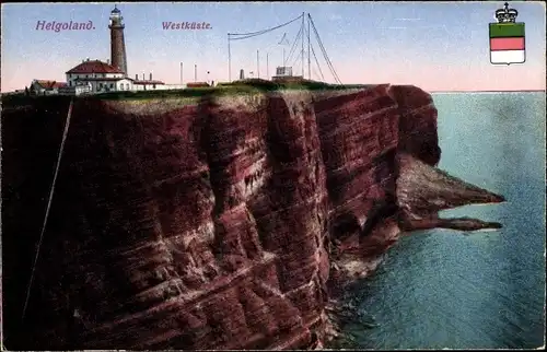 Ak Nordseeinsel Helgoland, Leuchtturm, Steilküste, Wappen