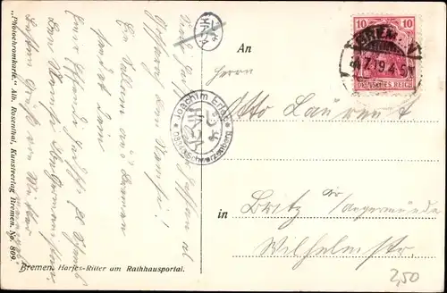 Ak Bremen, Harfes Ritter am Rathausportal