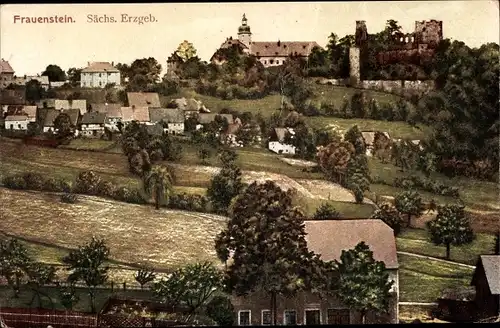 Ak Frauenstein im Erzgebirge, Blick auf die Stadt, Burgruine