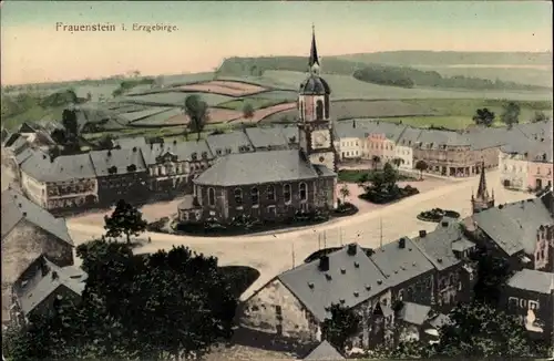 Ak Frauenstein im Erzgebirge, Dorfplatz mit Kirche