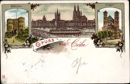 Litho Köln am Rhein, Hahnentor, St. Gereon, Dom