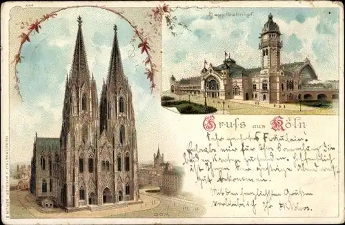 Litho Köln am Rhein, Dom, Hauptbahnhof