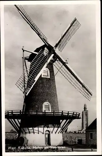 Ak Westkapelle Walcheren Zeeland, Molen en Vuurtoren