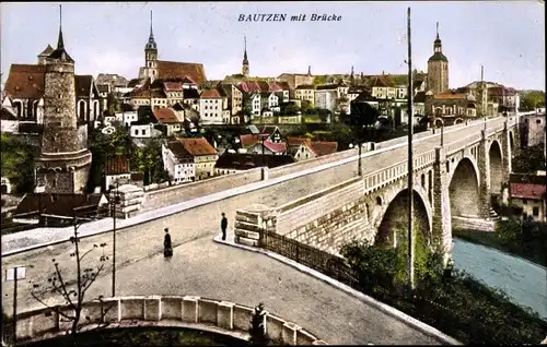 Ak Bautzen in der Lausitz, Ortsansicht mit Brücke