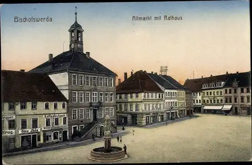 Ak Bischofswerda Sachsen, Altmarkt mit Rathaus, Geschäft Otto Ihle