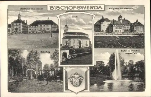Ak Bischofswerda in Sachsen, Kirche, Marktplatz mit Rathaus, Butterberg, Lehrerseminar
