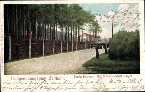 Ak Zeithain in Sachsen, Truppenübungsplatz, Funcke Straße, Am Artillerie-Scheibendepot