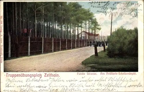 Ak Zeithain in Sachsen, Truppenübungsplatz, Funcke Staße, Am Artillerie-Scheibendepot