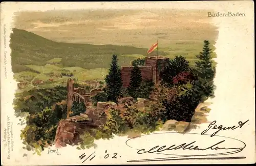 Künstler Litho Baden Baden am Schwarzwald, Ruine