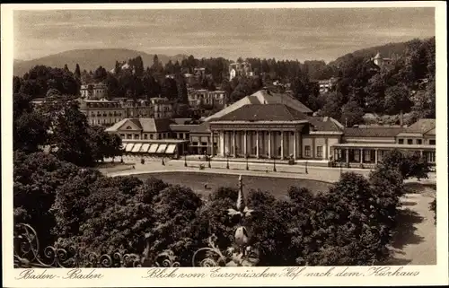 Ak Baden Baden am Schwarzwald, Blick vom Europäischen Hof nach dem Kurhaus