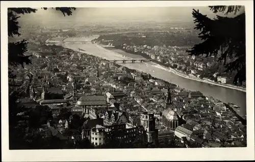 Ak Heidelberg am Neckar, Blick vom Rindenhäuschen auf Schloss und Stadt Heidelberg