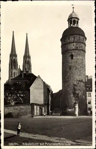 Ak Görlitz in der Lausitz, Nikolaiturm mit Peterskirchtürmen