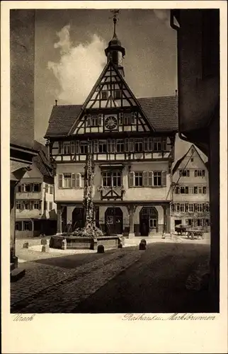 Ak Bad Urach in der Schwäbischen Alb, Rathaus und Marktbrunnen