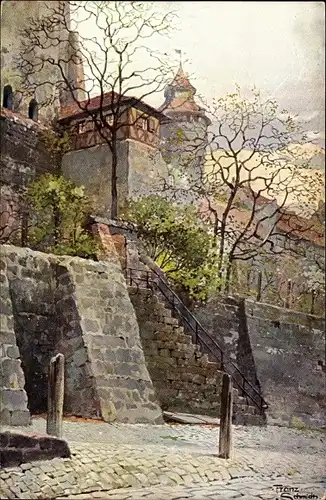 Künstler Ak Nürnberg in Mittelfranken, Partie an der Burg