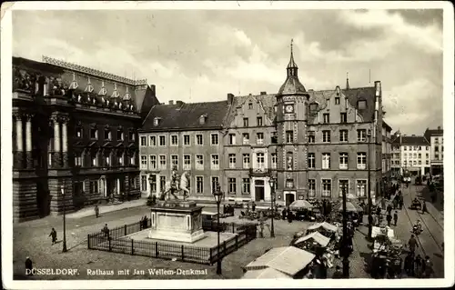Ak Düsseldorf am Rhein, Rathaus mit Jan Wellem-Denkmal
