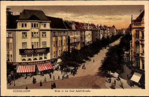 Ak Düsseldorf am Rhein, Blick in die Graf Adolf-Straße, Corso-Cabaret