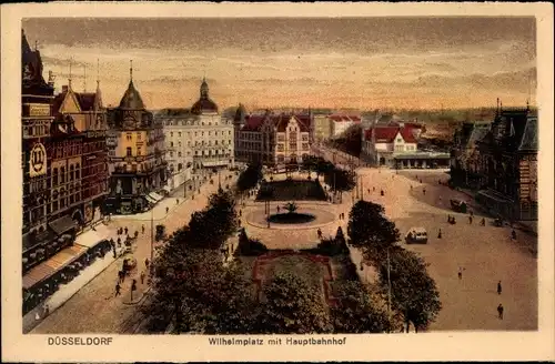 Ak Düsseldorf am Rhein, Wilhelmplatz mit Hauptbahnhof