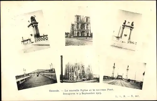 Ak Oostende Ostende Westflandern, La nouvelle Eglise et le nouveau Pont