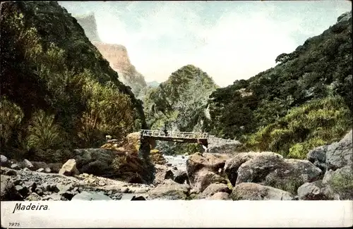 Ak Insel Madeira Portugal, Flussbett, Brücke