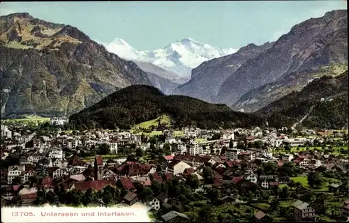 Ak Unterseen Kanton Bern, Panorama mit Interlaken