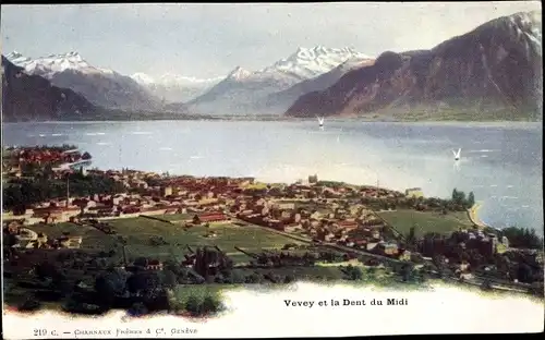 Ak Vevey Kanton Waadt, Gesamtansicht