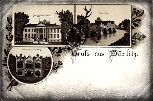 Litho Oranienbaum Wörlitz in Anhalt, Schloss, Gotisches Haus, der Stein