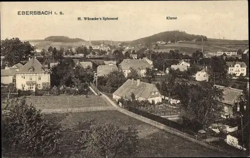 Ak Ebersbach in Sachsen Oberlausitz, Panorama, Spinnerei H. Wünsche, Klunst