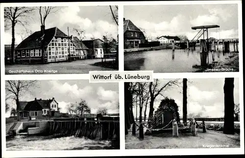 Ak Wittorf Kr. Lüneburg Niedersachsen, Geschäftshaus Otto Koertge, Ilmenau Brücke, Kriegerdenkmal