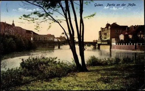 Ak Guben in der Niederlausitz, Partie an der Neiße