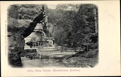 Ak Hřensko Herrnskretschen Elbe Region Aussig, Edmundsklamm, Blockhaus