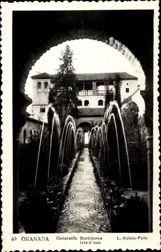 Ak Granada Andalusien Spanien, Generalife Surtidores, Jets d'eau