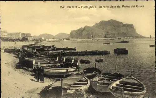 Ak Palermo Sizilien Sicilia Italien, Dettaglio di Barche viste da Porta dei Greci