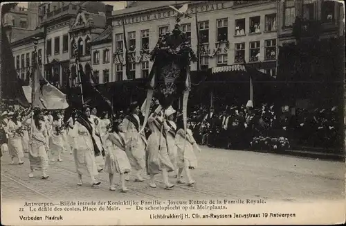 Ak Anvers Antwerpen Flandern, Joyeuse Entree de la Famille Royale, Le defile des ecoles