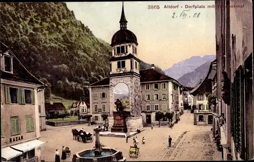 Ak Altdorf Kt Uri, Dorfplatz mit Telldenkmal