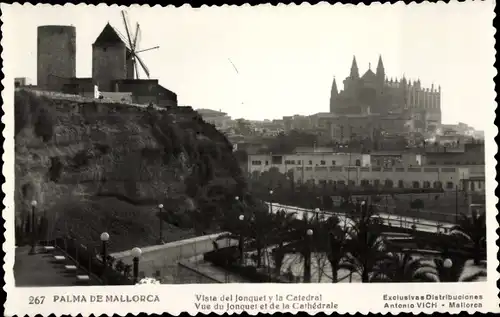 Ak Palma de Mallorca Balearische Inseln, Vista del Jonquet y la Catedral
