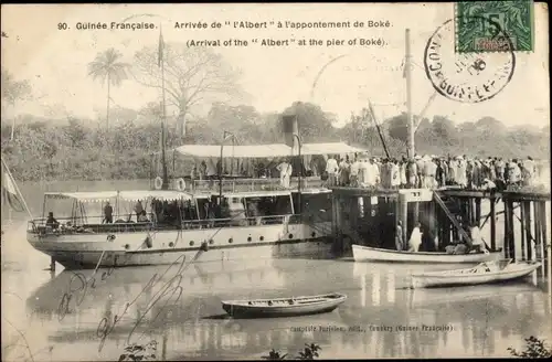 Ak Boké Guinea, Arrivée de l'Albert à l'appontement