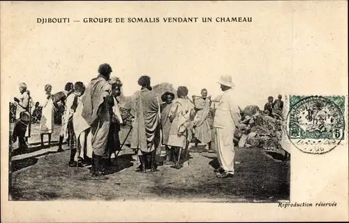 Ak Dschibuti, Groupe de Somalis vendant un chameau, Kamelhändler