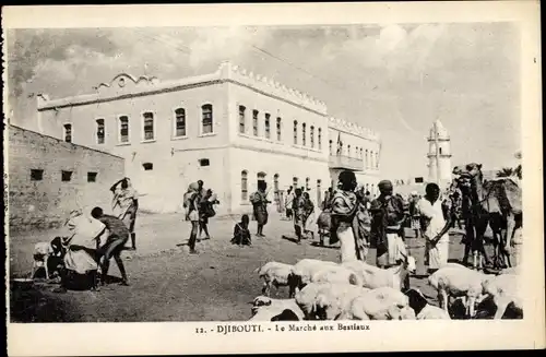 Ak Djibouti Dschibuti, Le Marche aux Bestiaux, Ziegen, Kamel