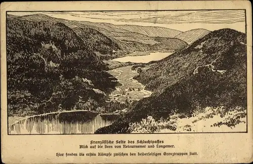 Künstler Ak Vosges, Lac de Retournemer, Longemer, franz. Seite des Schluchtpasses